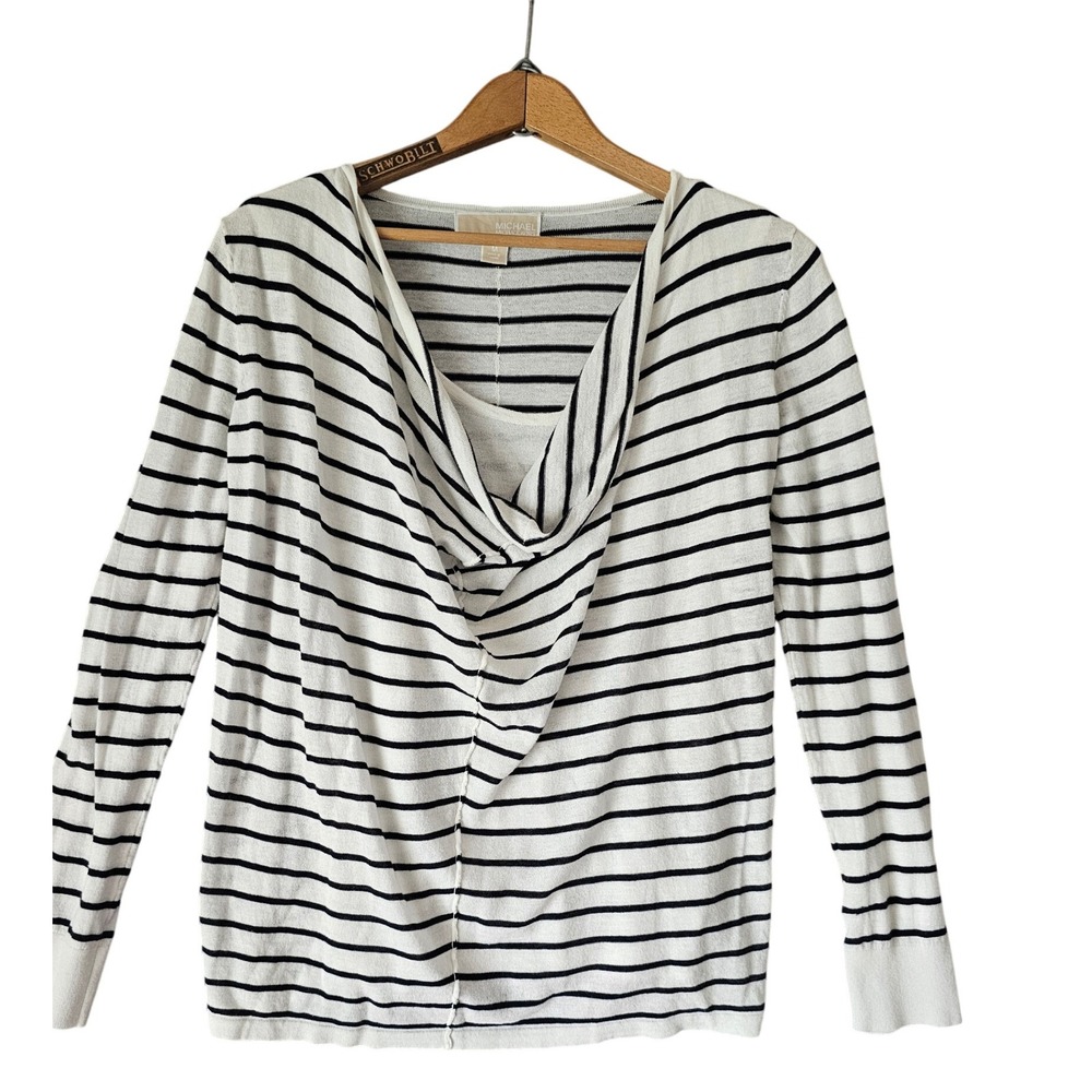 MICHAEL Michael Kors Striped Cowl Neck Long Sleeve Top Casual Knit Size M